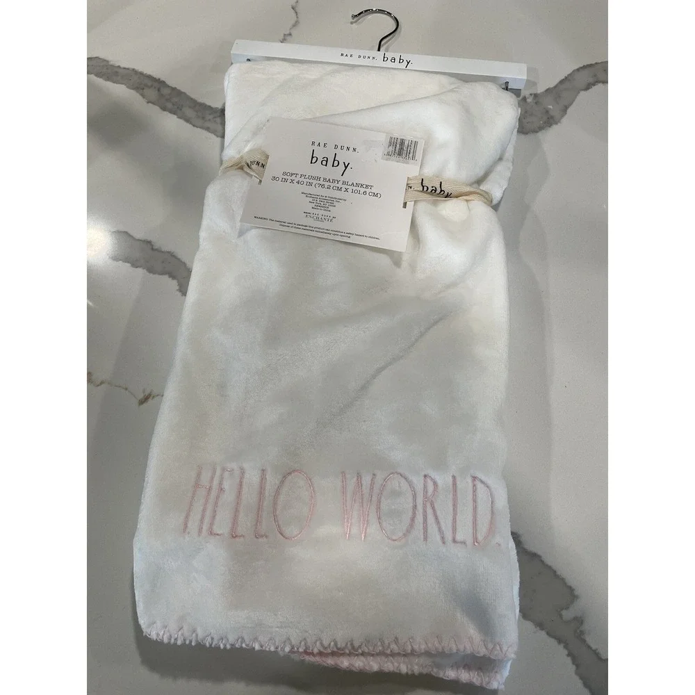 RAE DUNN Baby Blanket hello world white Infant NEW NIP NWT